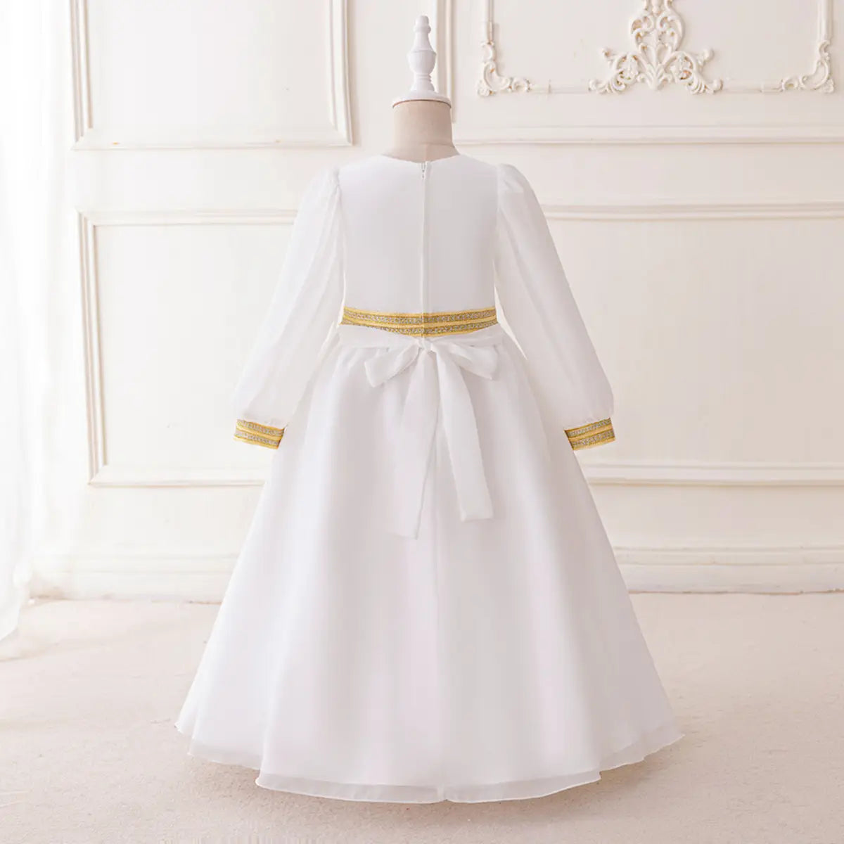 Girls White Embroidered Fit & Flare Dress With Long Sleeves Casual Dresses