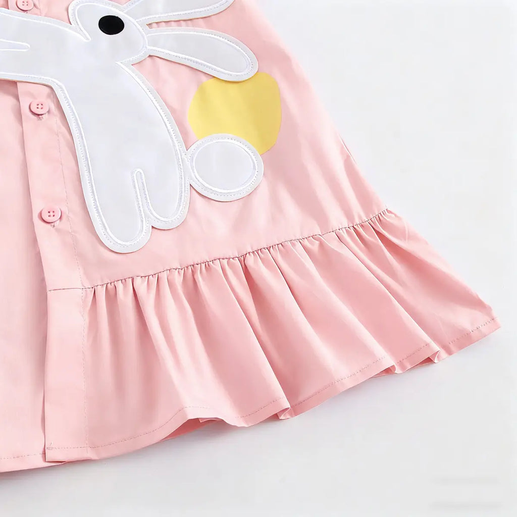 Girls Light Pink Bunny Applique Short Sleeve Shirt Dress Casual Dresses