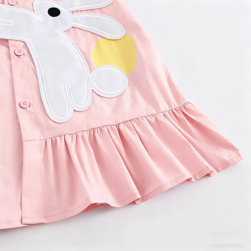 Girls Light Pink Bunny Applique Short Sleeve Shirt Dress Casual Dresses