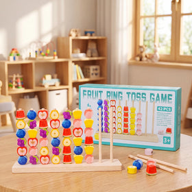Fruit Ring Toss Game -42 Pieces Wooden Stacking & Ring Toss Toy Trending Accessories