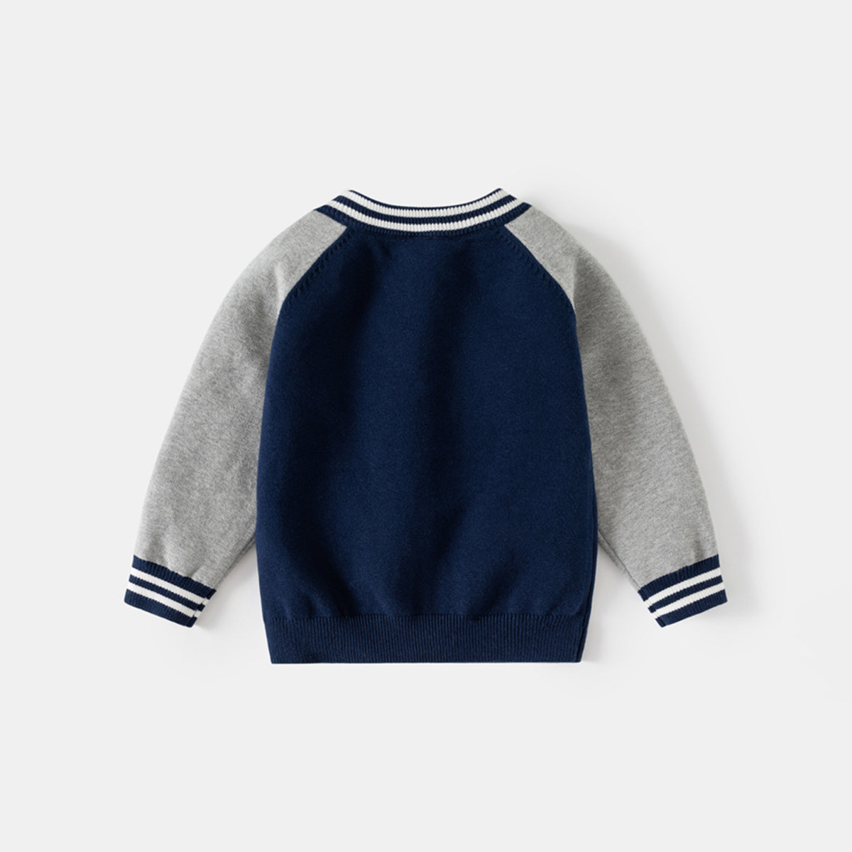 Boys Navy Blue Long Sleeve Cardigan With Sleeve cuff And Neck Stripes Sweaters & Cardigans