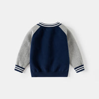 Boys Navy Blue Long Sleeve Cardigan With Sleeve cuff And Neck Stripes Sweaters & Cardigans