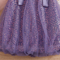 Girls Purple Sleeveless Sequins Embellished Balloon Dress Casual Dresses
