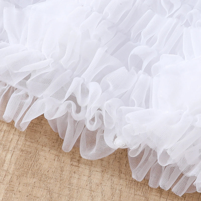 Girls Pink Pearl Embellished Top With Ruffled Tulle Skirts Set Sets