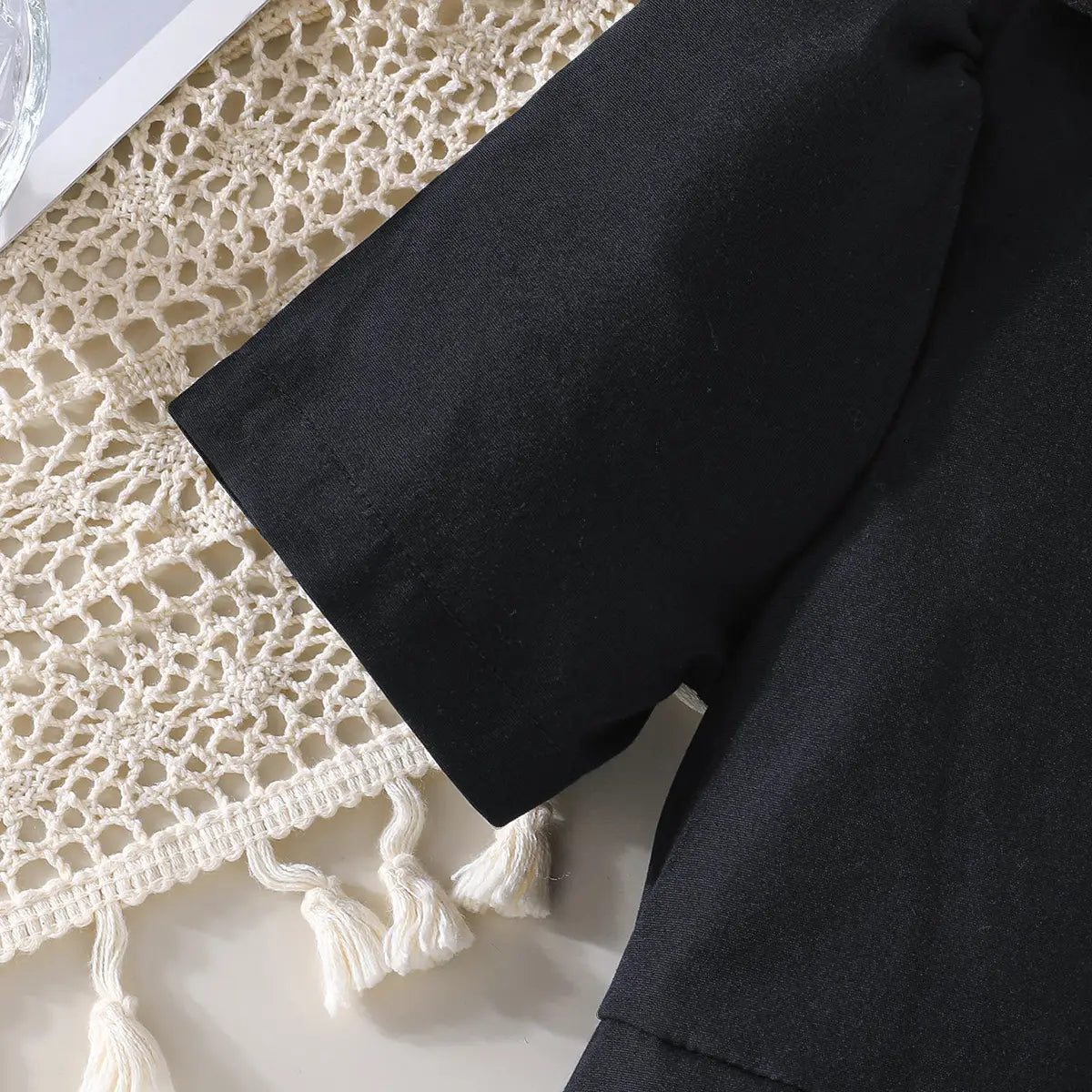 Girls Black Puff Sleeves Pleated Fit And Flare Dress Casual Dresses