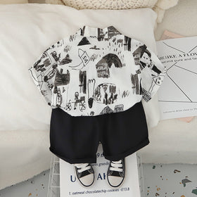Boys Abstract Printed Short Sleeves Shirt With Black Shorts Set 2 pc. Sets