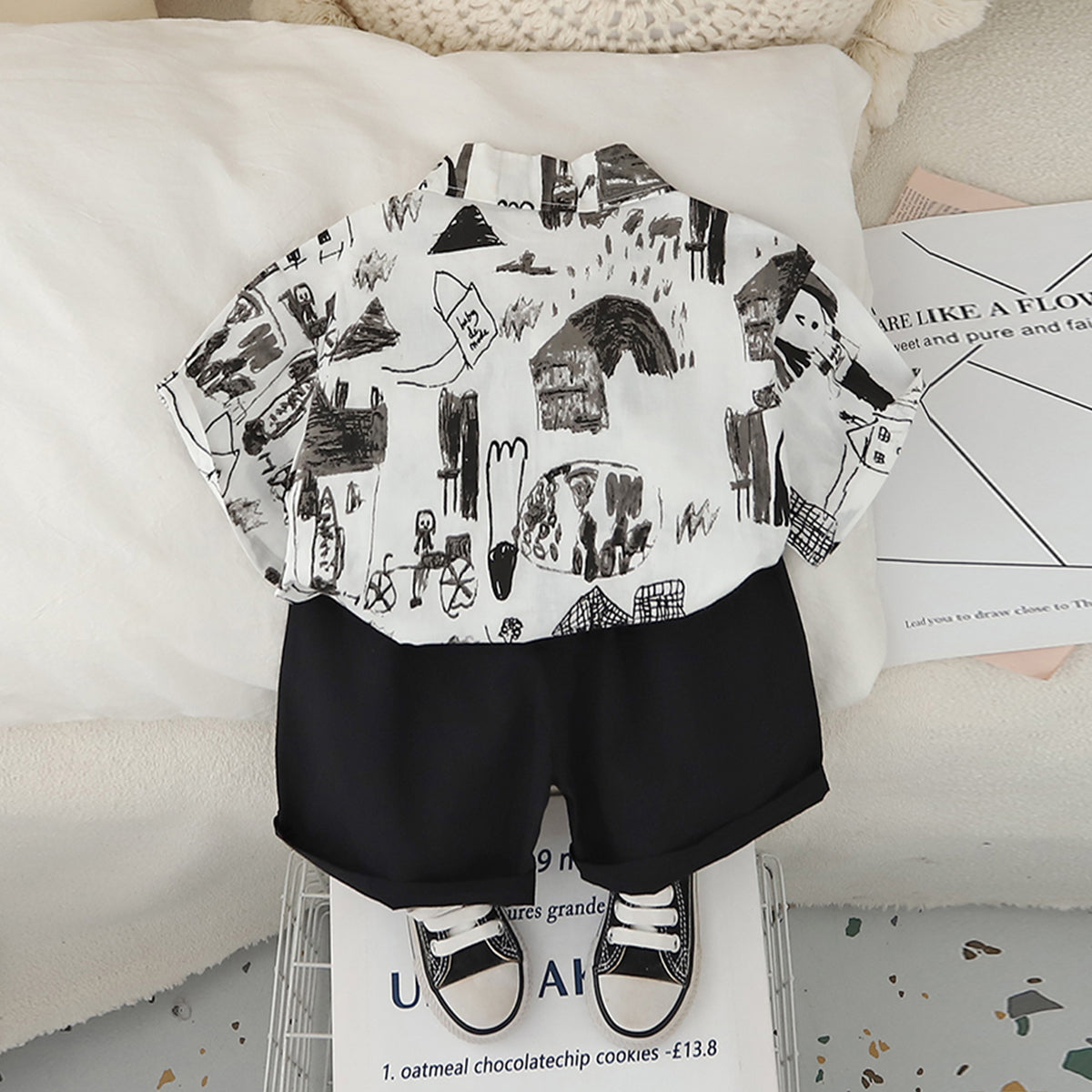 Boys Abstract Printed Short Sleeves Shirt With Black Shorts Set 2 pc. Sets