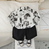 Boys Abstract Printed Short Sleeves Shirt With Black Shorts Set 2 pc. Sets