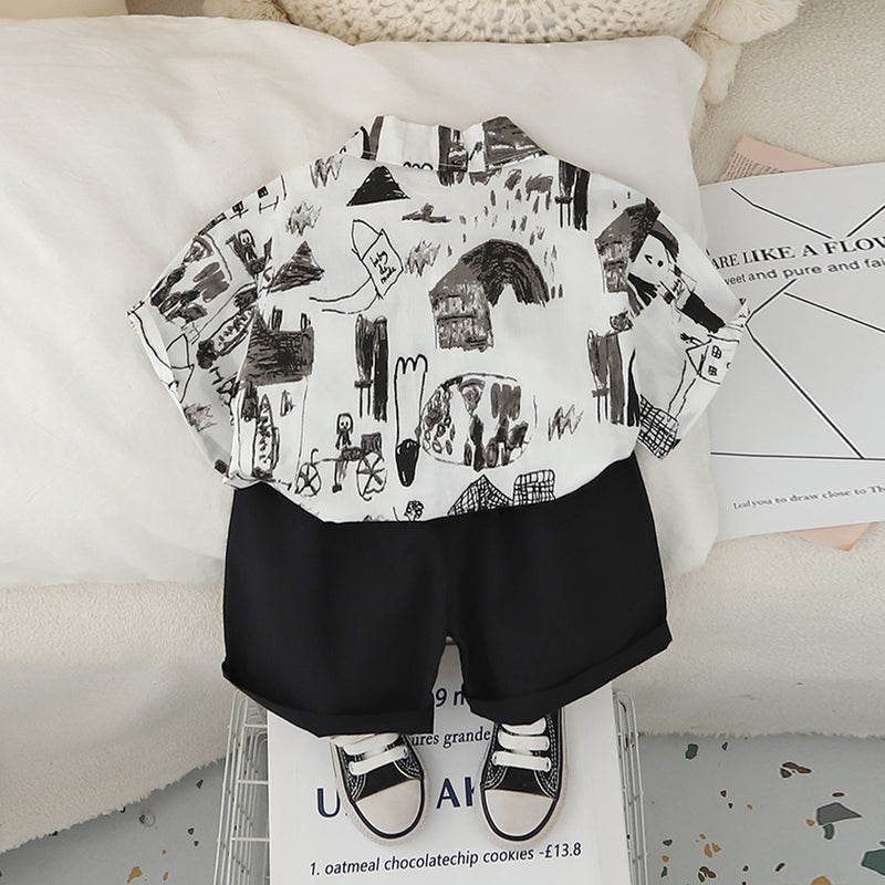 Boys Abstract Printed Short Sleeves Shirt With Black Shorts Set 2 pc. Sets