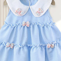 Girls Light Blue Peter Pan Collar Tiered Dress With Bow Details Casual Dresses