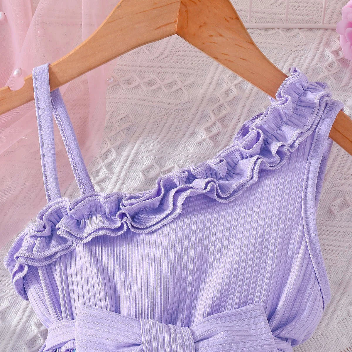 Girls Lavender Floral Print One Shoulder Fit & Flare Dress Casual Dresses