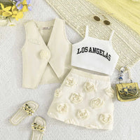 Girls Apricot Sleeveless Waistcoat With Top & Skirt Sets Sets Apricot 2-3 Y