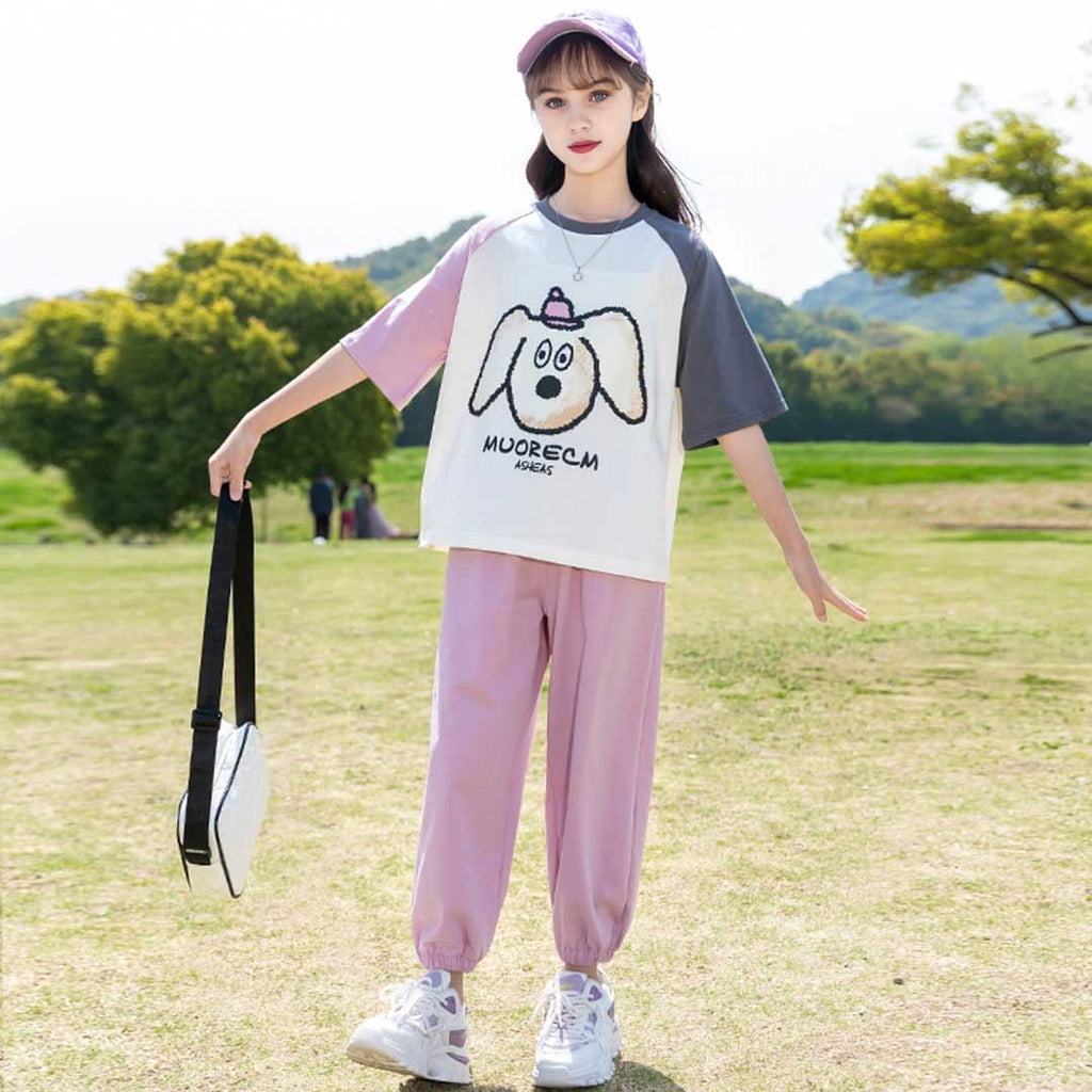 Girls Short Sleeve Graphic Print With Pants Set