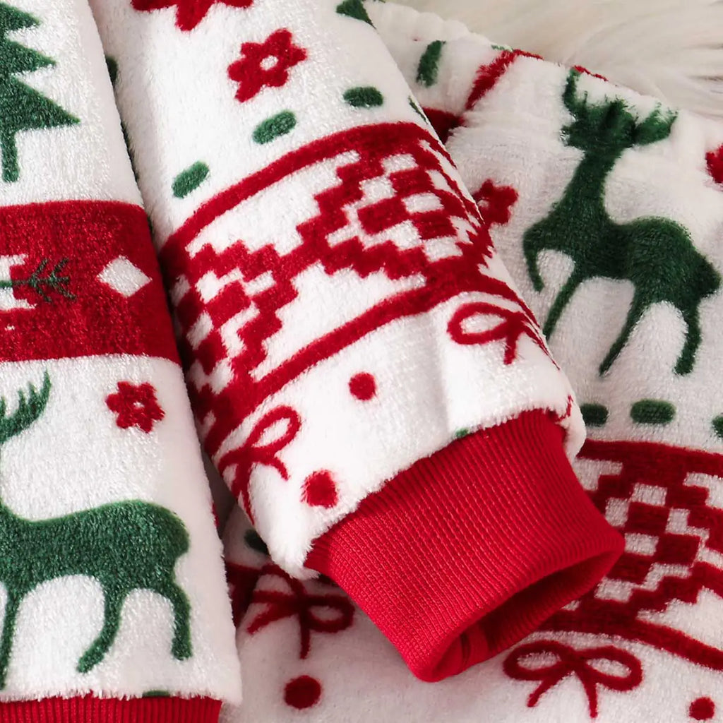 Girls White Self-Design Christmas Patterns Sweatshirt With Joggers Co-ord Sets 2 pc. Sets