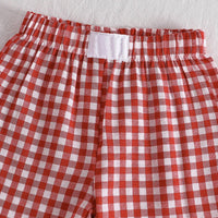 Girls Red Cherry Embroidered Short Sleeve Top With Checked Pants Sets 2 pc. Sets