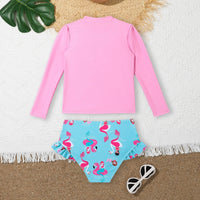 Girls Pink Mermaid Print T-Shirt With ruffled Briefs Swimwear Sets Sets
