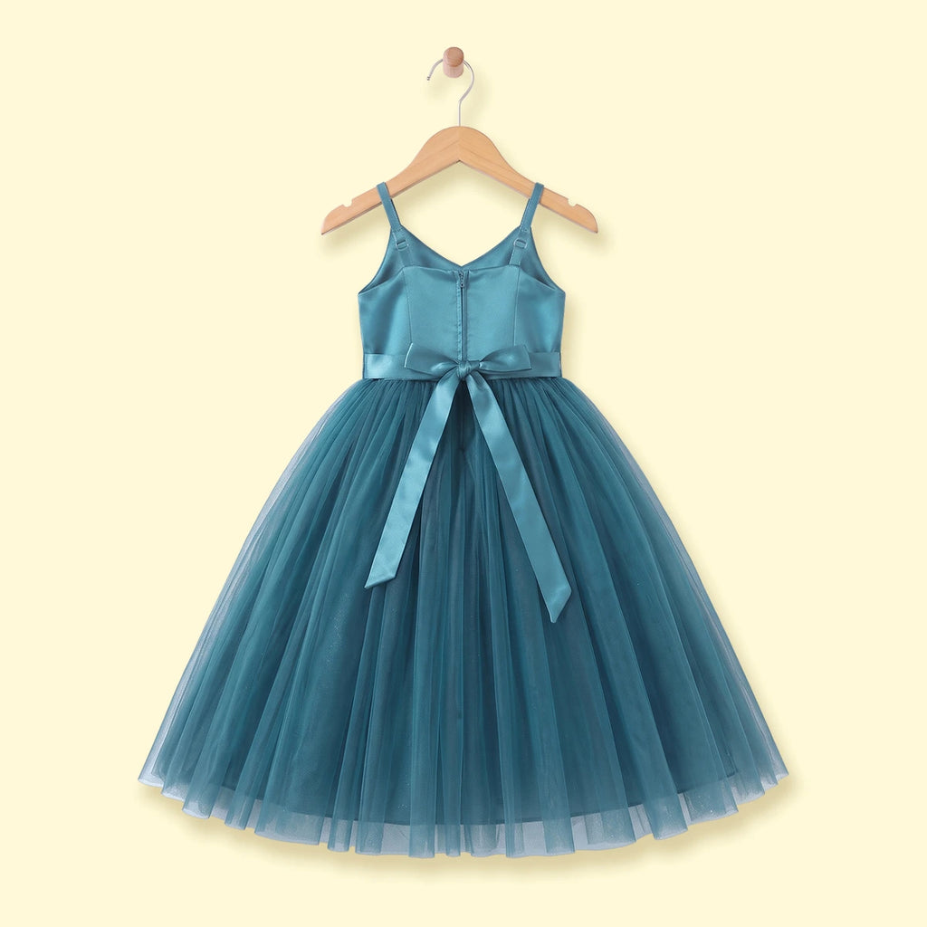 Girls Teal Solid Sleeveless Fit & Flare Party Dress Party Dresses
