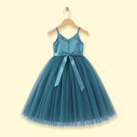 Girls Teal Solid Sleeveless Fit & Flare Party Dress Party Dresses