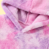 Girls Pink Self-Design Tie-Dye Pattern Hooded Fleece Sweatshirt Sweatshirts & Hoodies