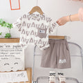 Boys Light Brown Printed Short Sleeves T-Shirt With Shorts Set 2 pc. Sets Light Brown 1-2 Y