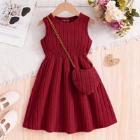 Girls Burgundy Textured Sleeveless Fit & Flare Dress Casual Dresses burgundy 3-4 Y