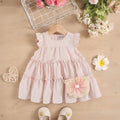Girls Light Pink Checkered Tiered Flutter Sleeve Dress Casual Dresses Light Pink 1-2 Y
