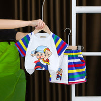 Boys Multicolor Striped Raglan Sleeves Graphic T-Shirt With Shorts Set 2 pc. Sets Multicolor 1-2 Y