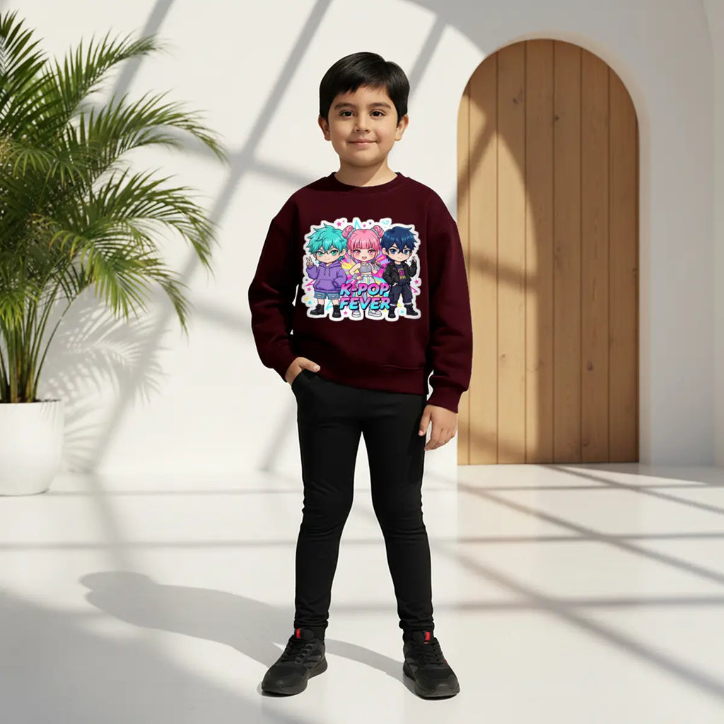 Boys Maroon K -Pop Fever Graphics Crew-Neck Sweatshirt Sweatshirts & Hoodies Maroon 4-5 Y