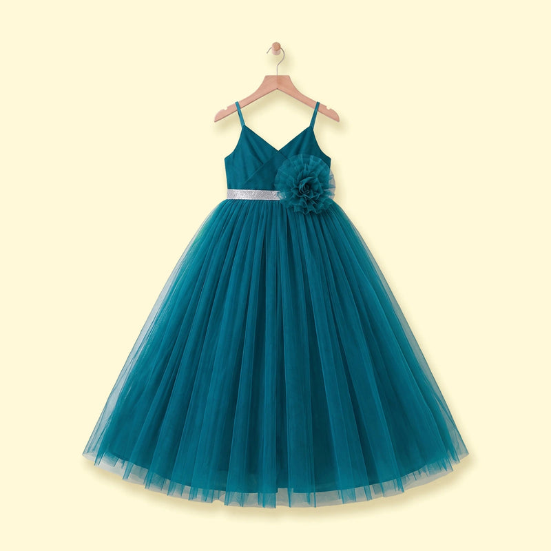 Girls Teal Floral Applique Fit & Flare Party Dress Party Dresses Teal 2-3 Y