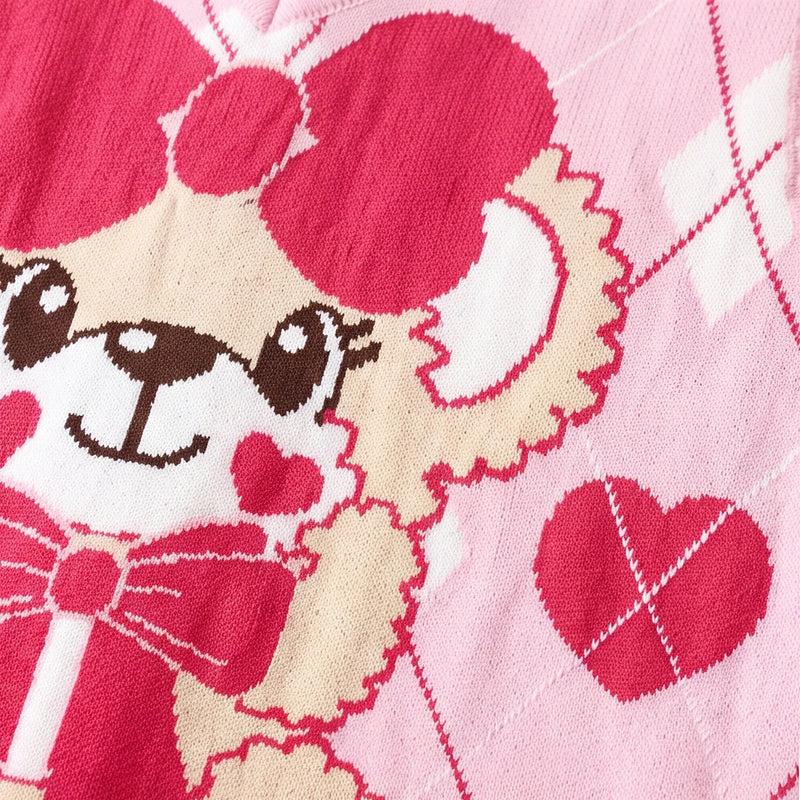 Girls Pink Bear Jacquard Sweater Vest Sweaters & Cardigans