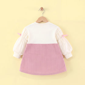 Girls Pink Textured Puff Sleeve Pinafore Dress Casual Dresses