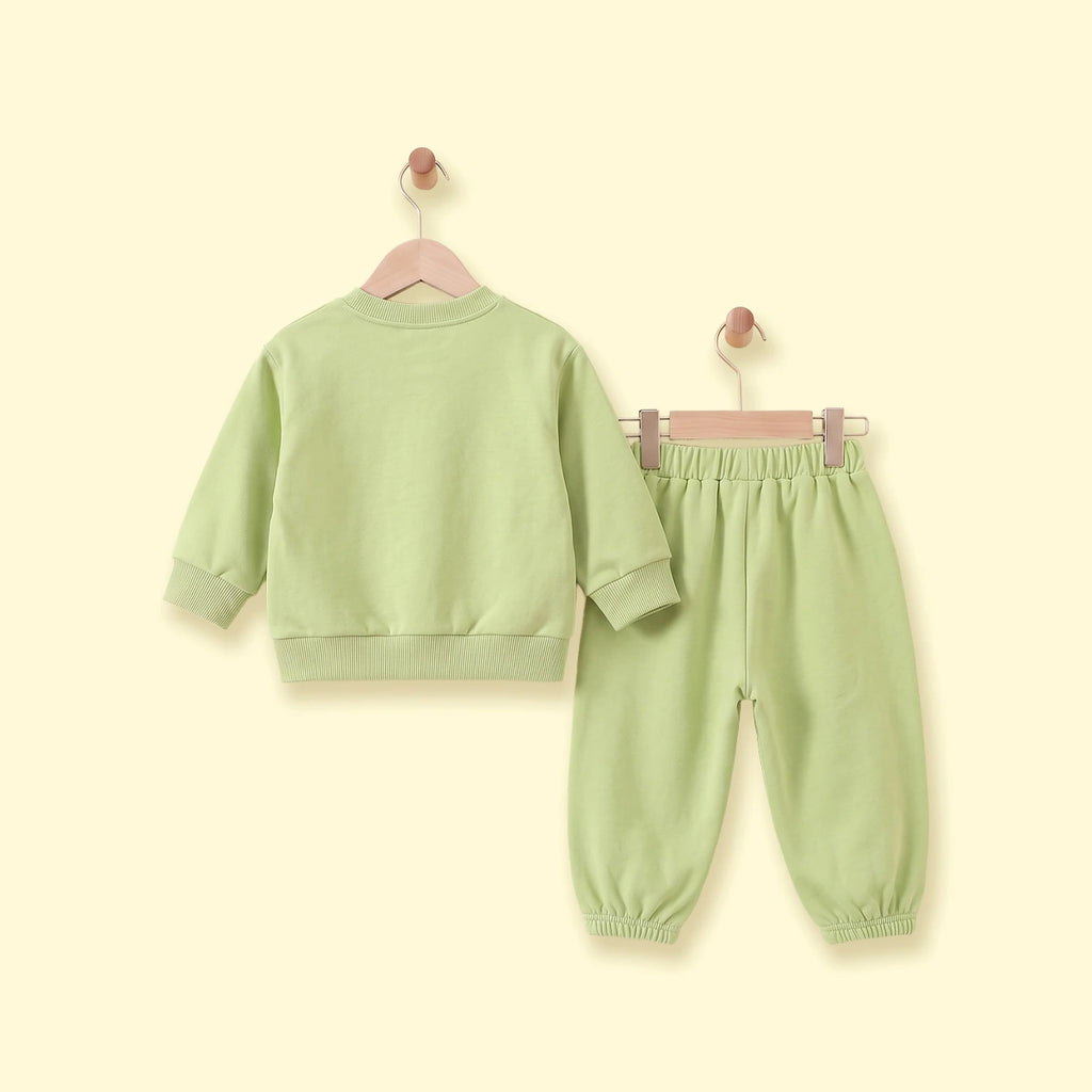 Boys Light Green Smiley Printed Sweatshirt & Joggers Co-ord Sets Sets