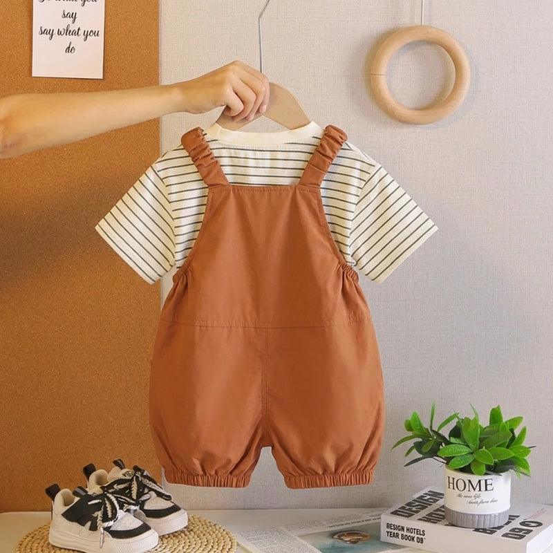 Boys Short Sleeve T-Shirt With Brown Animal Applique Dungaree Sets 2 pc. Sets
