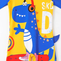 Boys Yellow Dinosaur Cartoon Print Swimwear Bodysuit Beachwear