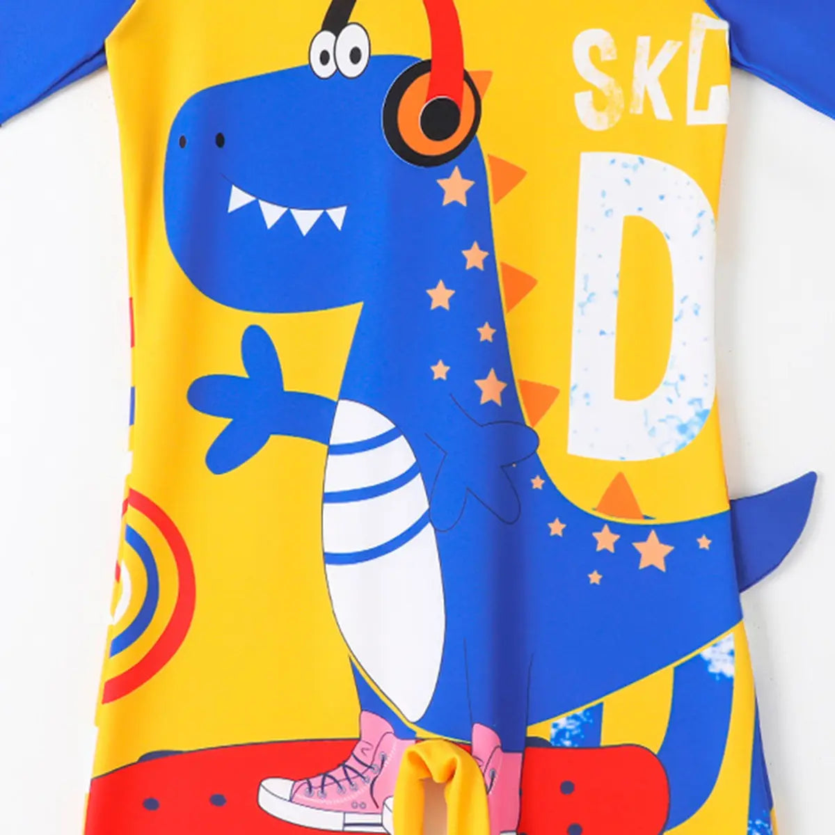 Boys Yellow Dinosaur Cartoon Print Swimwear Bodysuit Beachwear