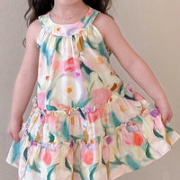 Girls Multicolour Floral Print Sleeveless A-line Dress Casual Dresses