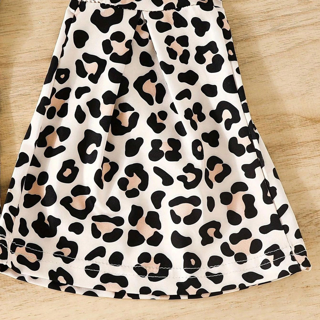Girls Brown Waffle Knit Sweatshirt with Animal Print Flared Pants Set Sets