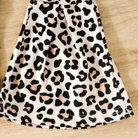 Girls Brown Waffle Knit Sweatshirt with Animal Print Flared Pants Set Sets