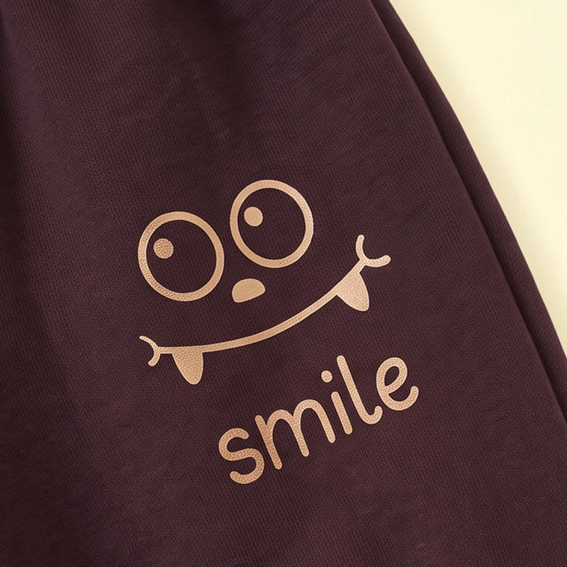 Boys Dark Brown Smiley Printed Sweatshirt & Joggers Co-ord Sets Sets
