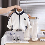 Boys Off White High Neck Zipper Jacket With Jogger Co-ord Sets