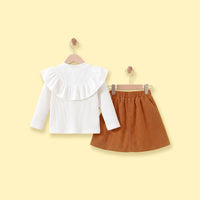 Girls Brown Bow Applique Long Sleeve Top with Skirt Sets 2 pc. Sets