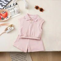 Girls Pink Bow Embroidered Sleeveless Polo Top With Shorts Co-ord Sets Sets Pink 1-2 Y