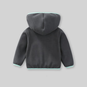 Boys Dark Grey Fleece Front Zipper Hooded Winter Jacket Coats & Jackets