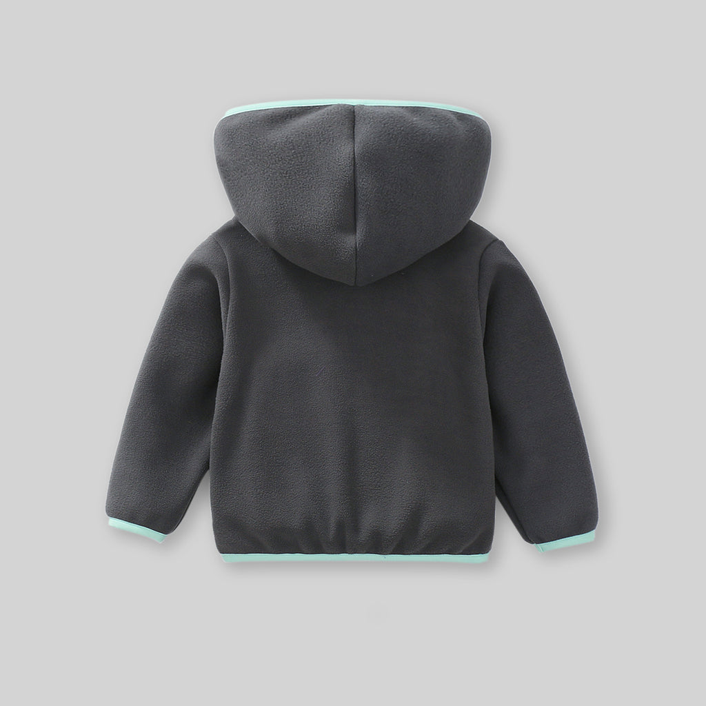 Boys Dark Grey Fleece Front Zipper Hooded Winter Jacket Coats & Jackets