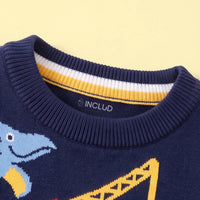 Boys Navy Blue Long Sleeve Dinosaur Cartoon Graphic Sweater Sweaters & Cardigans