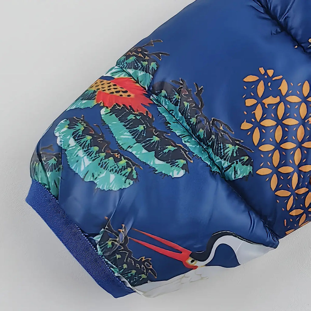 Boys Navy Blue Dragon Printed Hooded Zip-up Jacket Coats & Jackets