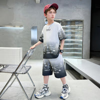 Boys White Typographic Printed Summer T-Shirt With Shorts Set 2 pc. Sets White 5-6 Y