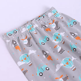 Girls Grey Hot Air Balloon Print Short Sleeve Shirt With Elasticated Pants Sets Sets