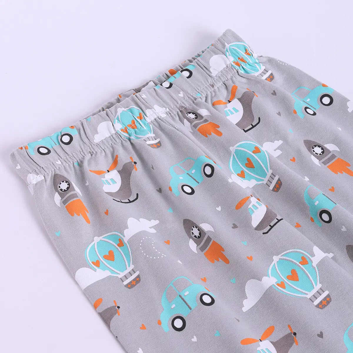 Girls Grey Hot Air Balloon Print Short Sleeve Shirt With Elasticated Pants Sets Sets