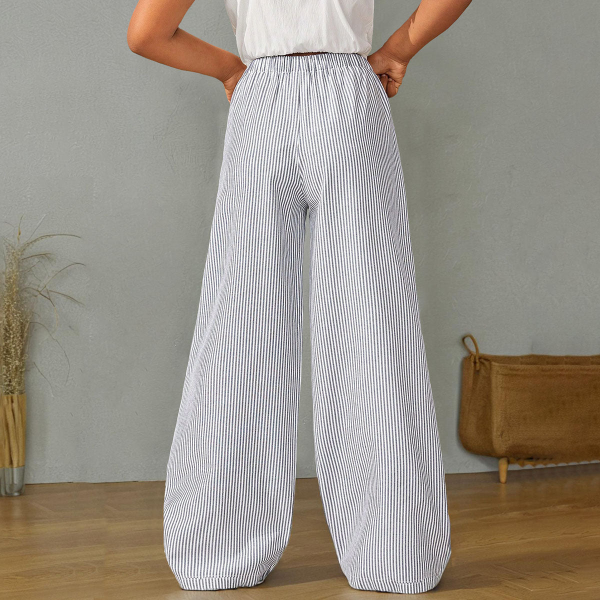 Girls Blue Striped Straight Legs Pants Pants